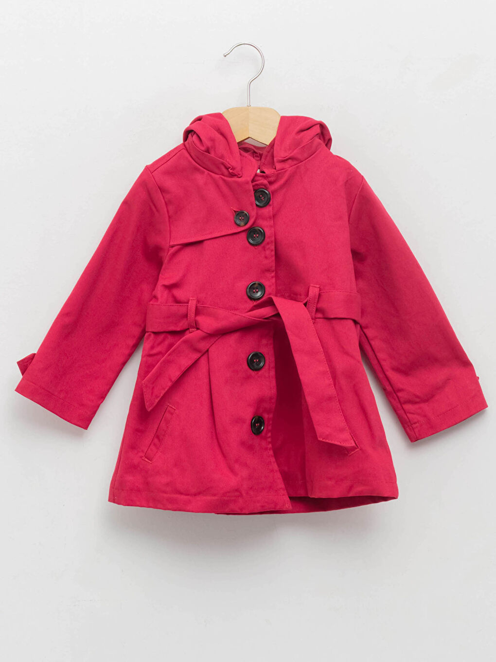 Trench-coat Basique en Coton à Manches Longues avec Capuche pour Bébé Fille