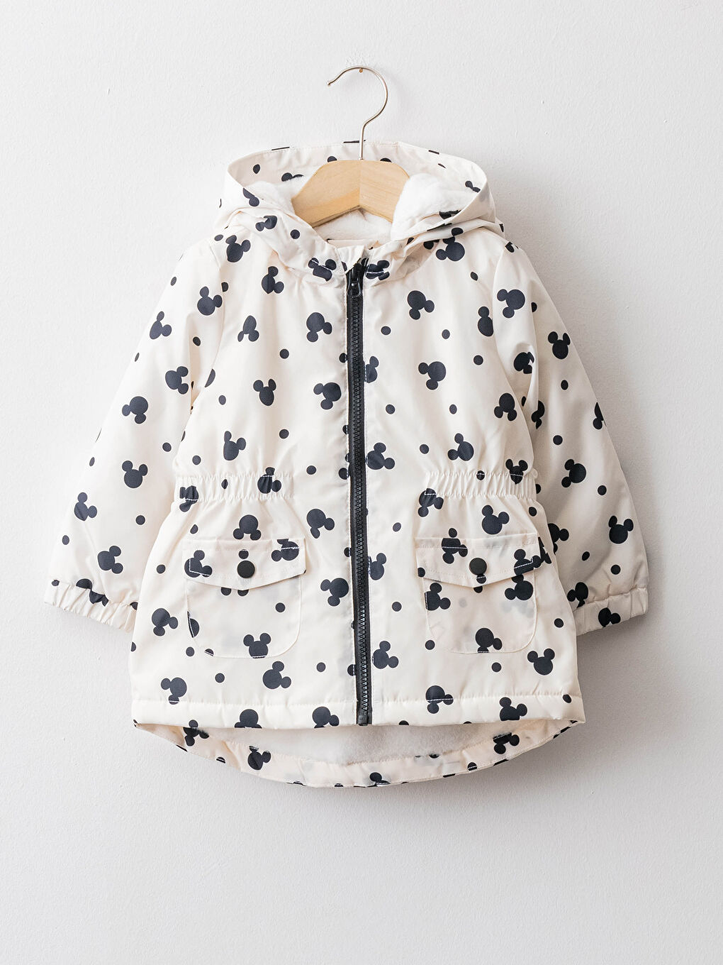 Капюшонды ұзын жең принтті қыз балаға арналған найзағайлы жаңбыр күрте