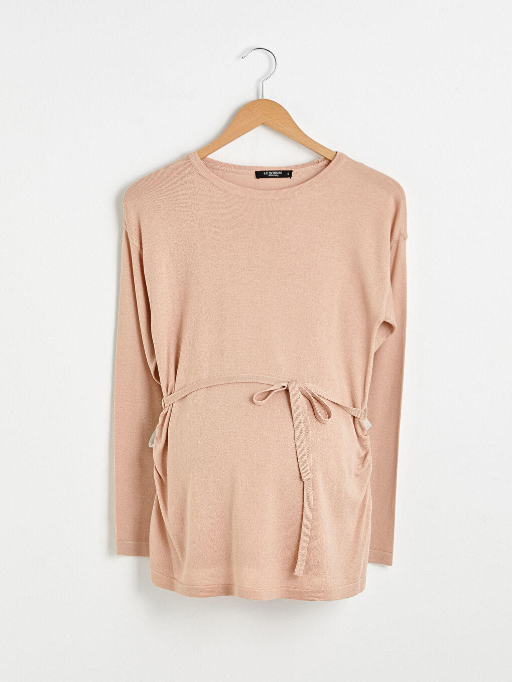 Pembe Bisiklet Yakaa Düz Uzun Kollu Hamile Triko Kazak