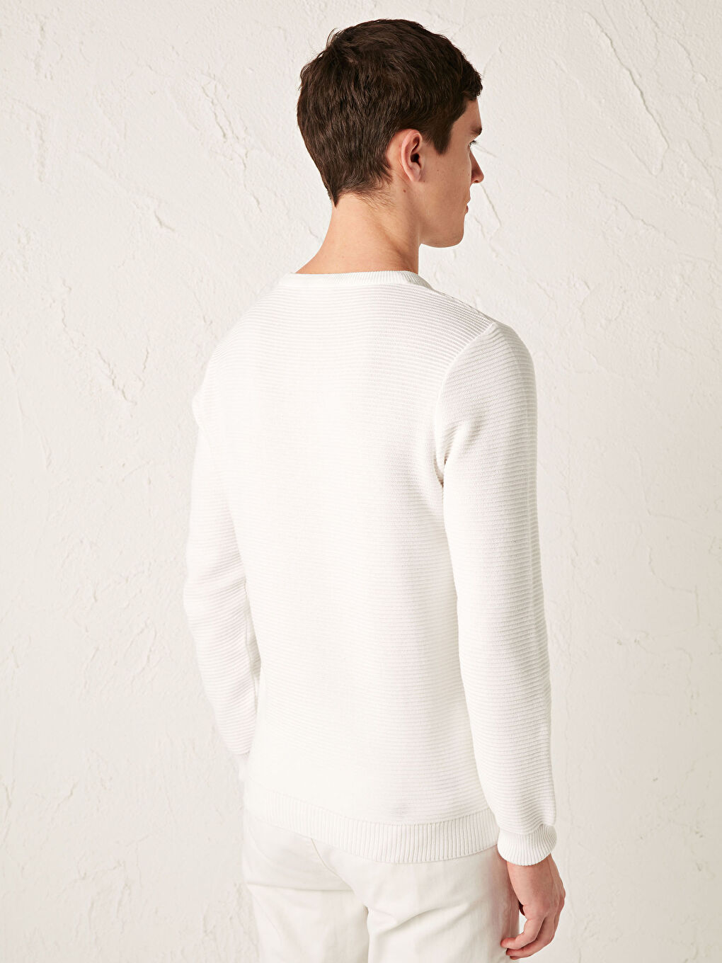 Beyaz Bisiklet Yaka İnce Triko Kazak-3