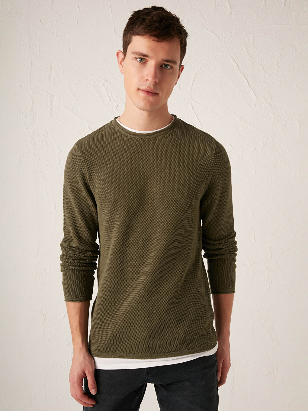 Haki Bisiklet Yaka İnce Triko Kazak-1