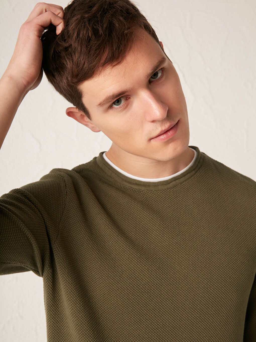 Haki Bisiklet Yaka İnce Triko Kazak-2