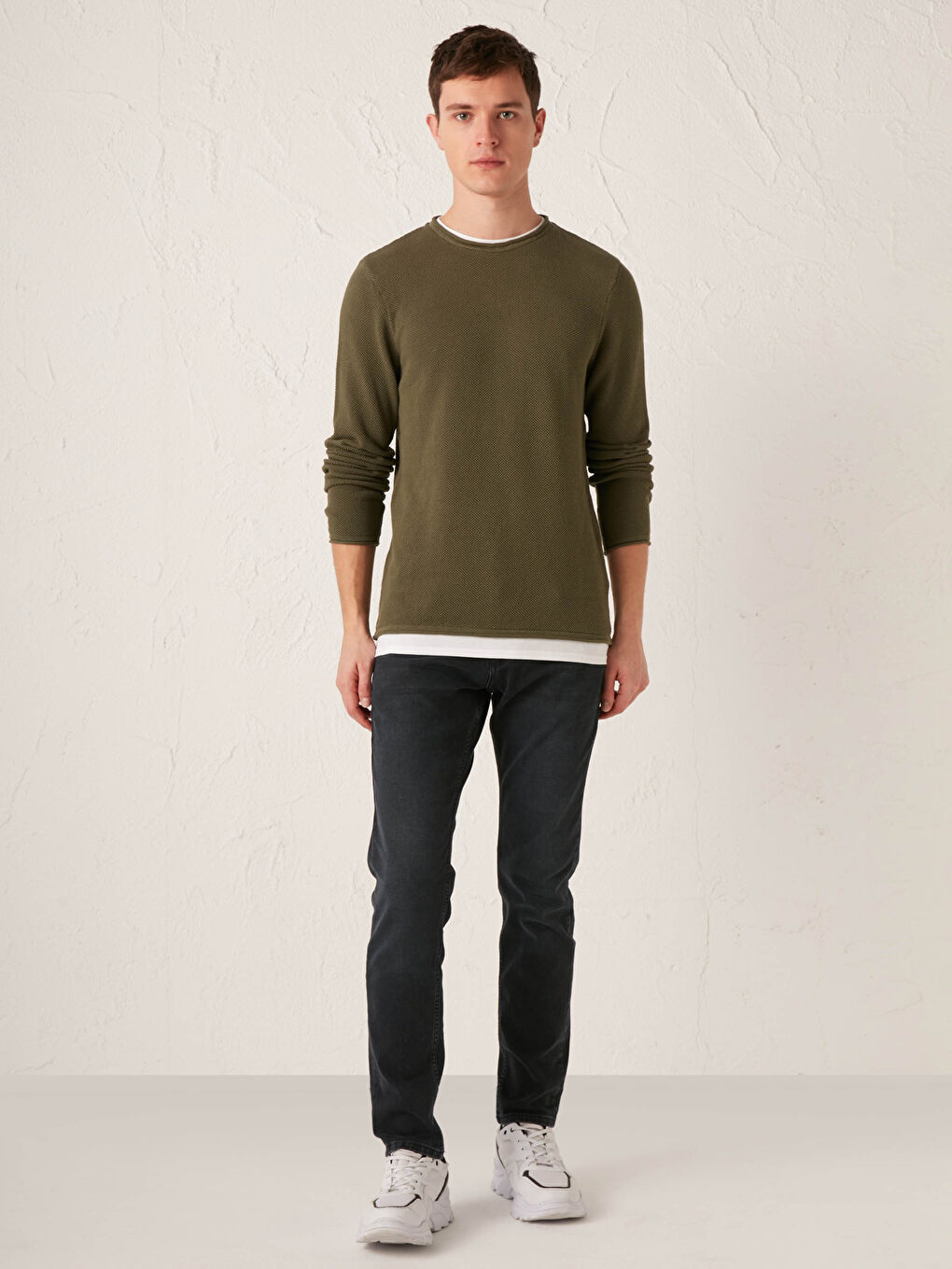 Haki Bisiklet Yaka İnce Triko Kazak-3