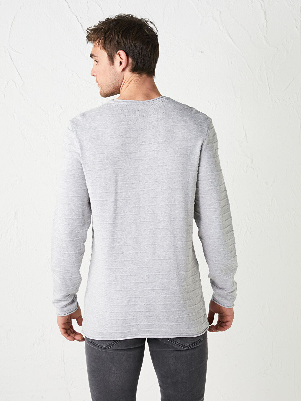 Gri Bisiklet Yaka İnce Triko Kazak-4