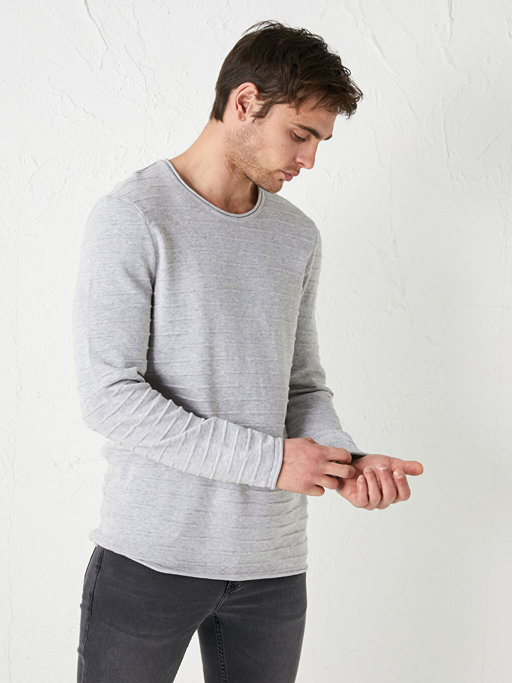 Gri Bisiklet Yaka İnce Triko Kazak