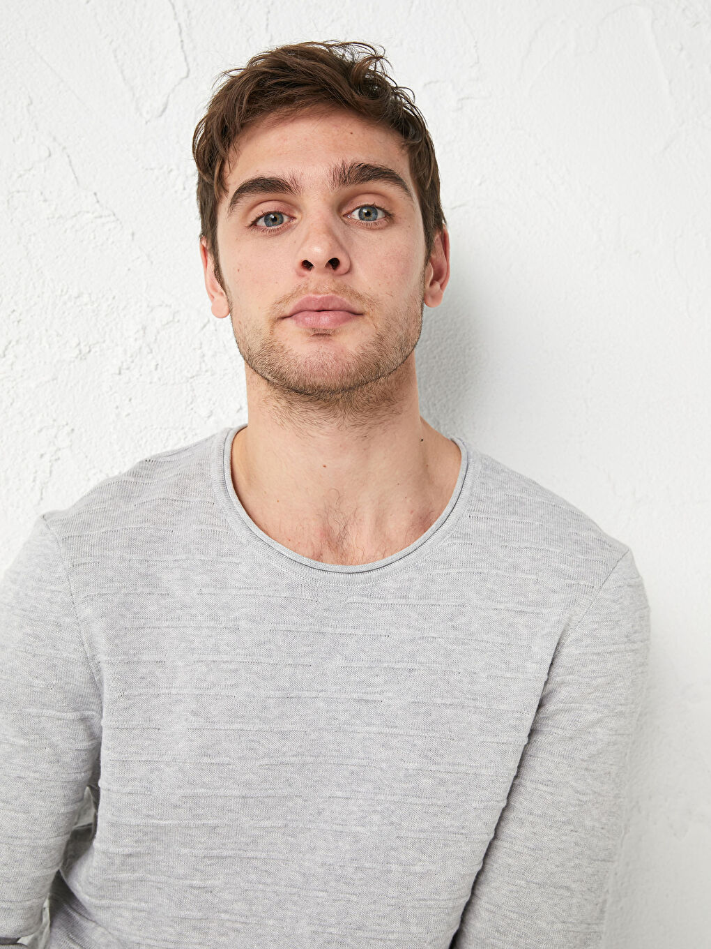 Gri Bisiklet Yaka İnce Triko Kazak-1