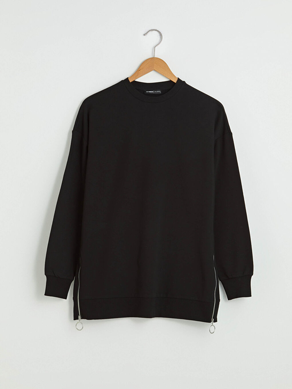 Siyah Bisiklet Yaka Fermuar Detaylı Uzun Kollu Kadın Sweatshirt-5