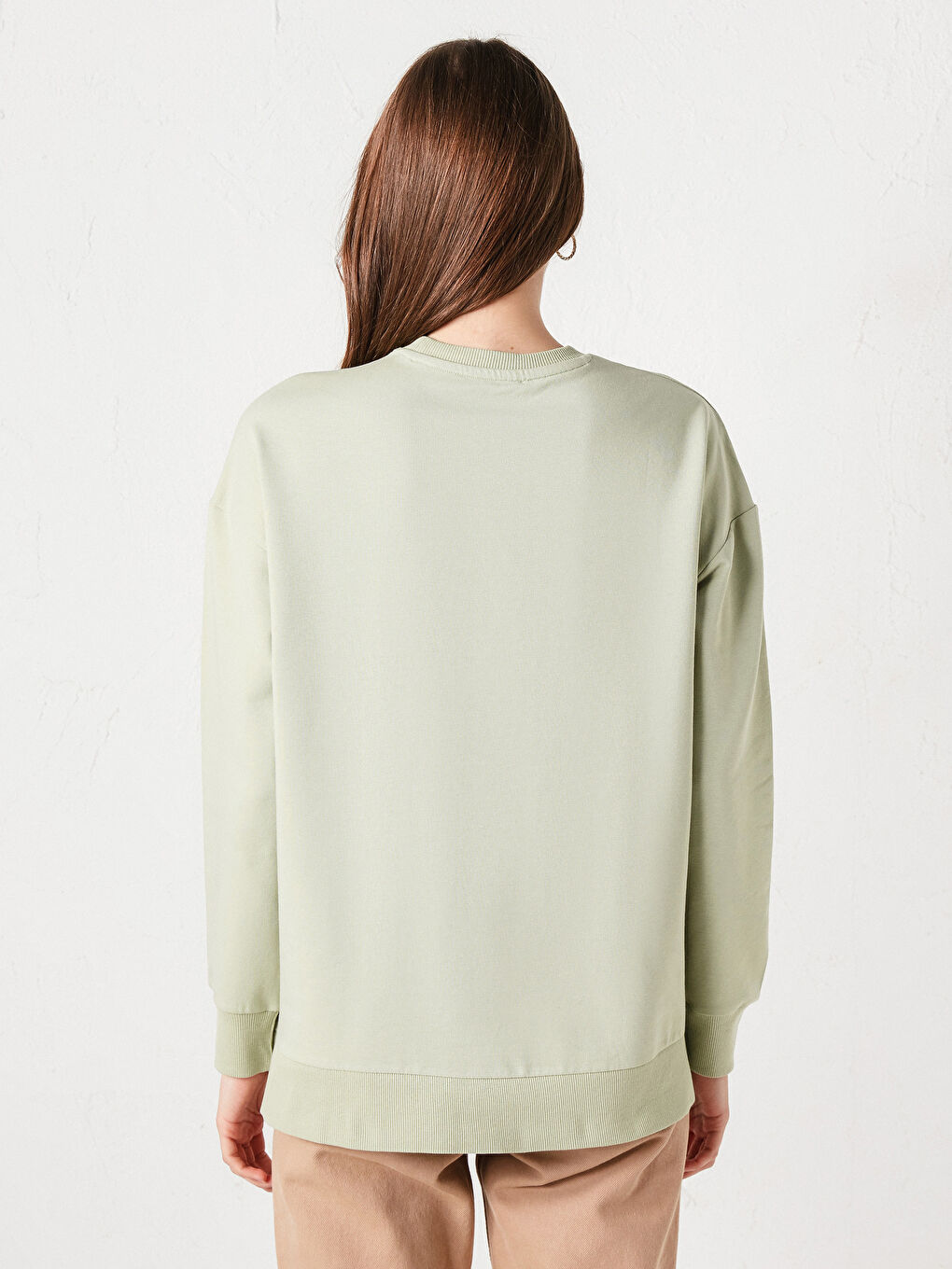 Yeşil Bisiklet Yaka Fermuar Detaylı Uzun Kollu Kadın Sweatshirt-4