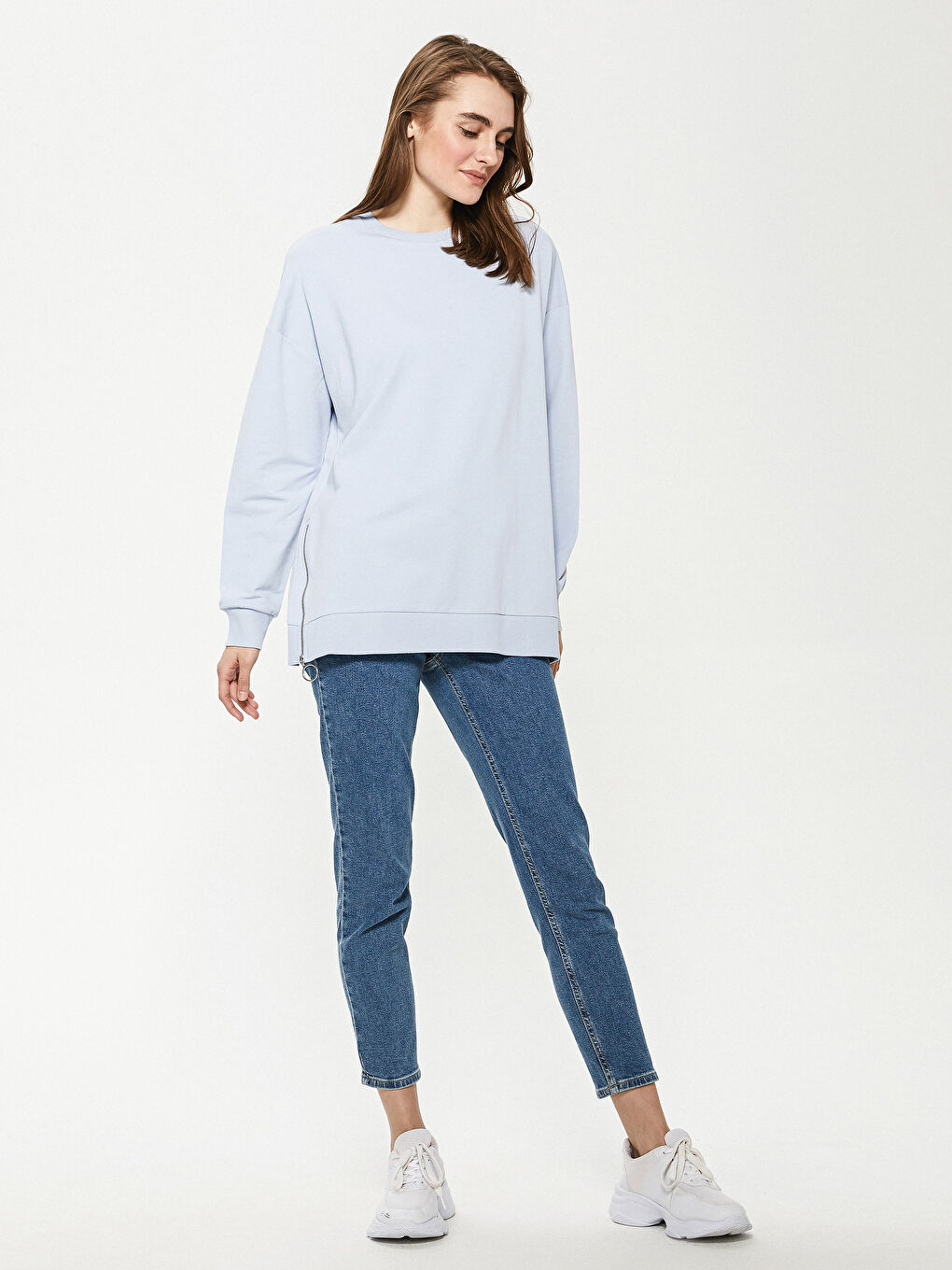 Crew Neck Zipper Detailed Long Sleeve Women's Sweatshirt-2