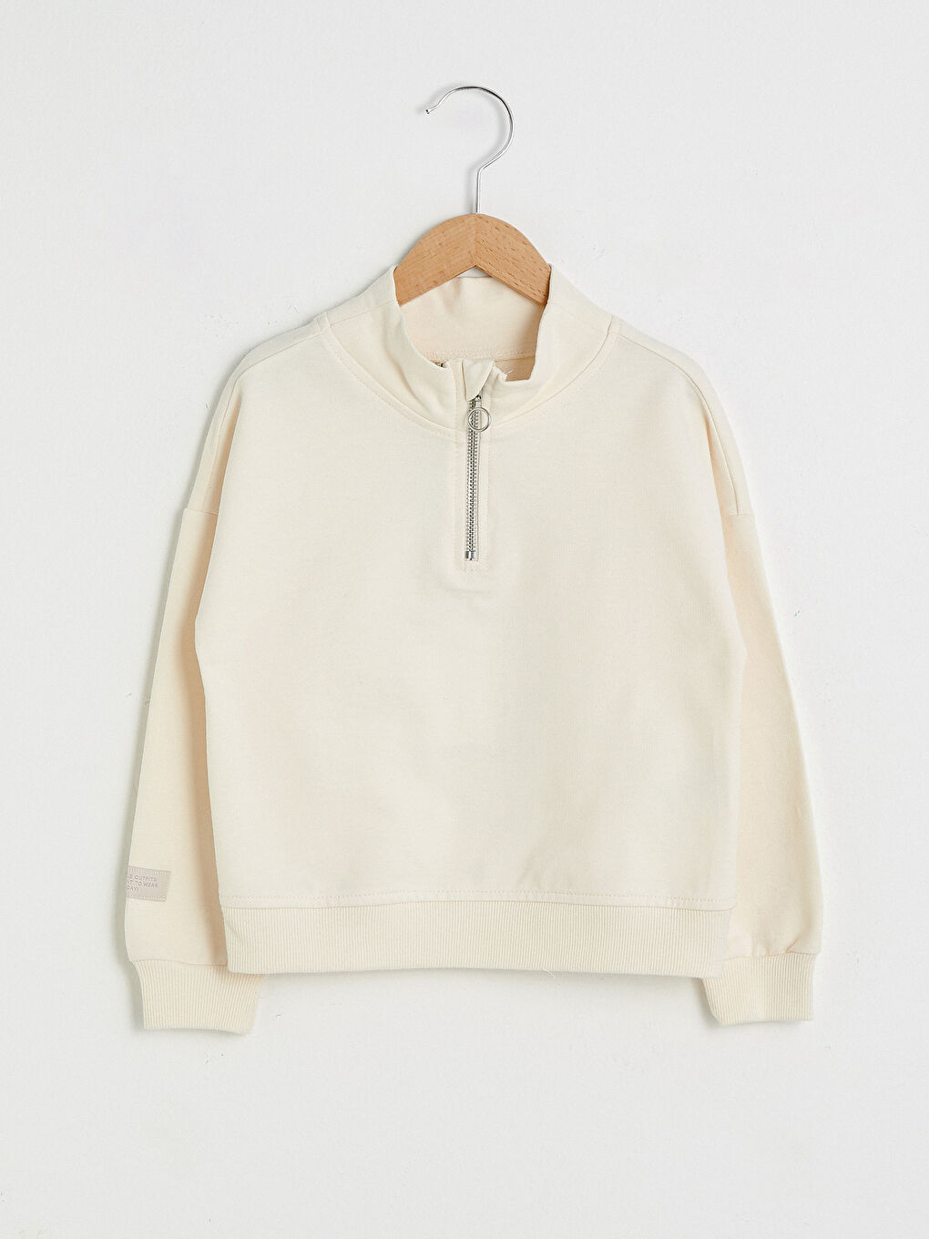 Stand Collar Basic Long Sleeve Girl's Sweatshirt