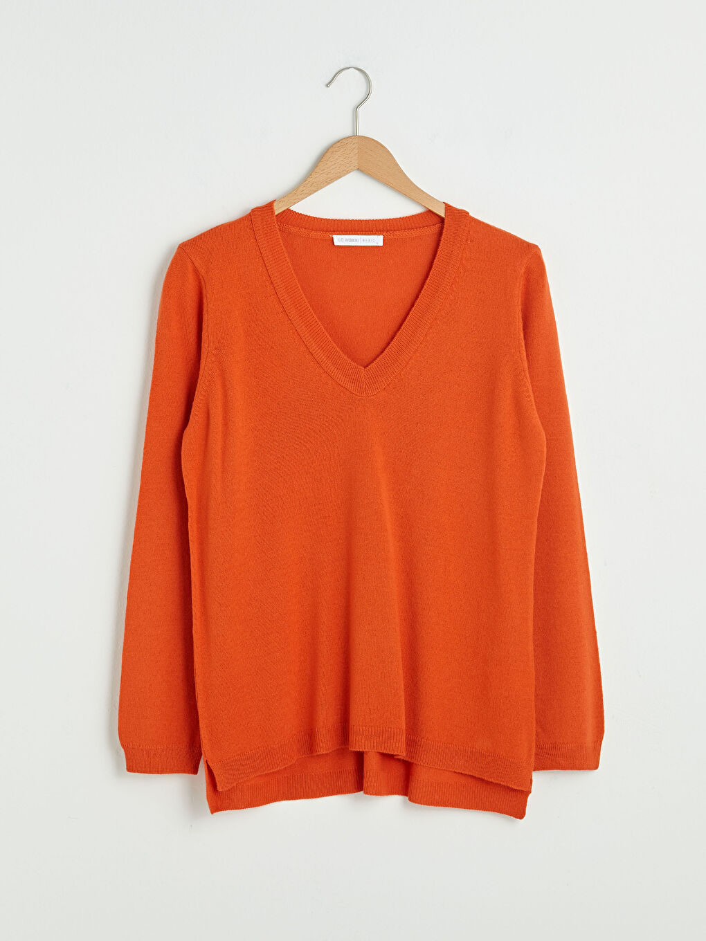 Әйелдерге арналған v жағалы өрнексіз ұзын жең трикотаж жемпір-4