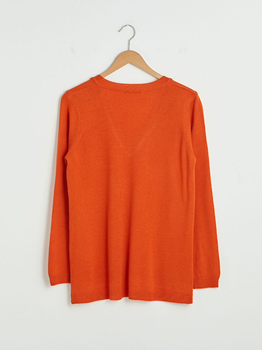 Әйелдерге арналған v жағалы өрнексіз ұзын жең трикотаж жемпір-6