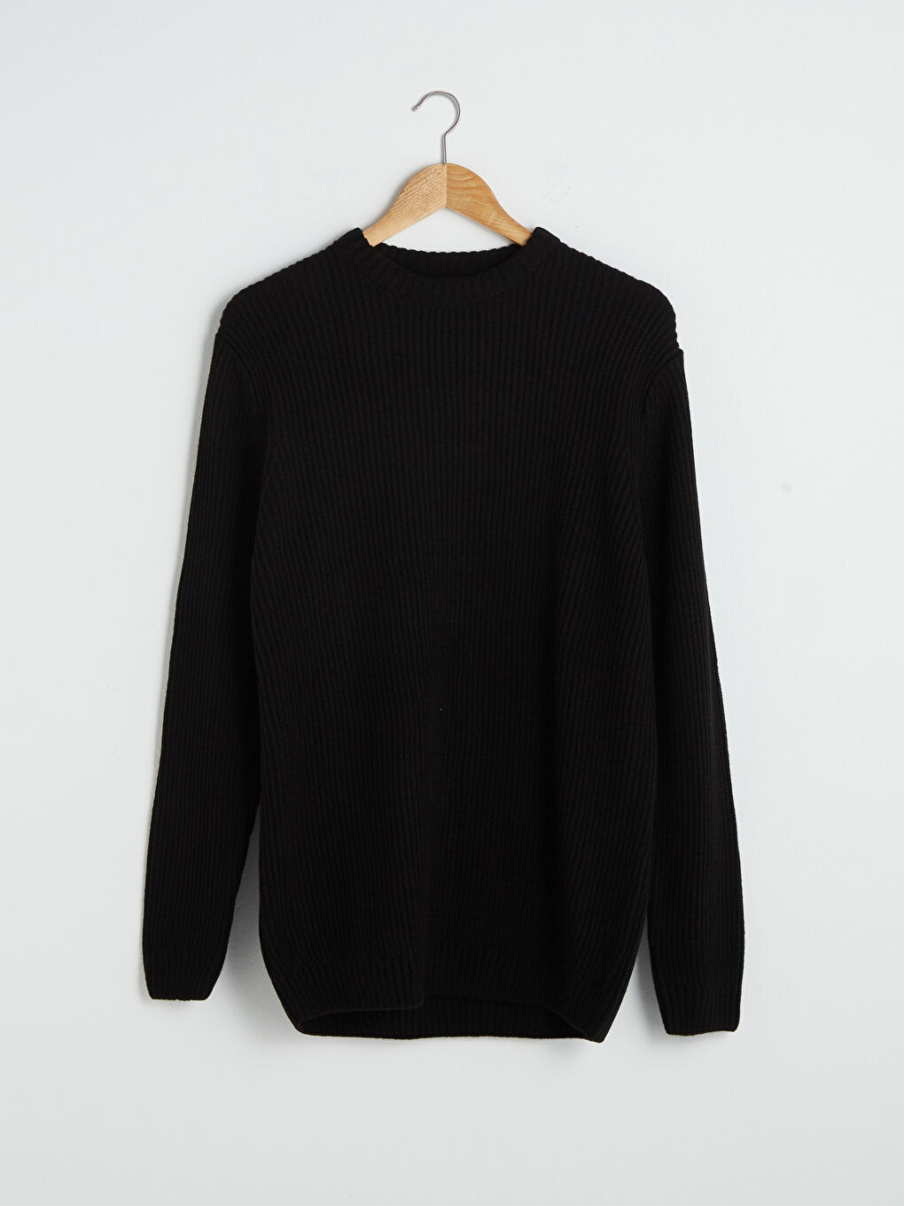 Siyah Bisiklet Yaka Uzun Kollu Desenli Erkek Triko Kazak-6