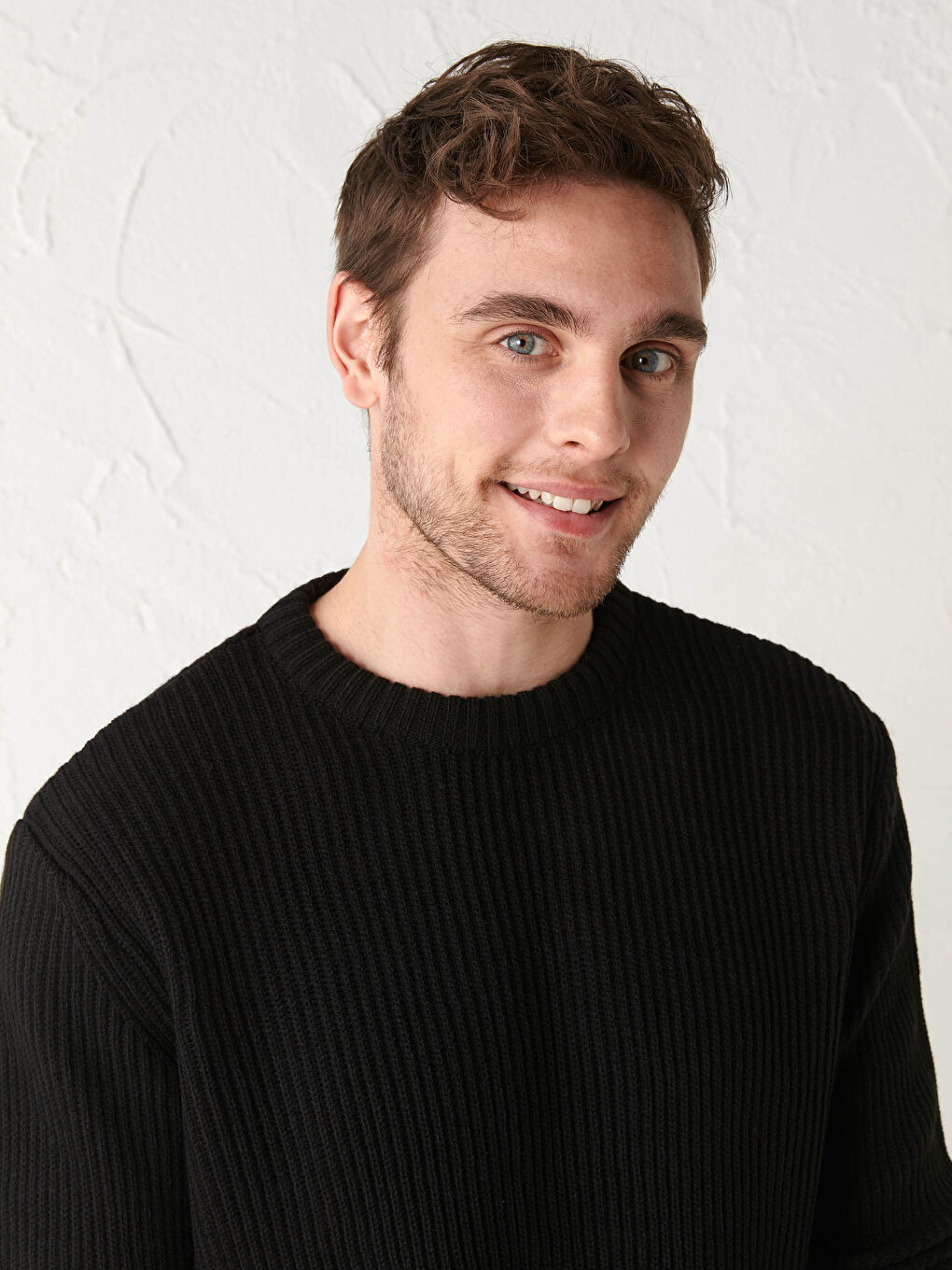 Siyah Bisiklet Yaka Uzun Kollu Desenli Erkek Triko Kazak-2