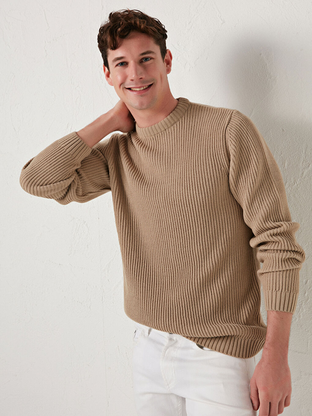 Crew Neck Long Sleeve Patterned Men's Knitwear Sweater