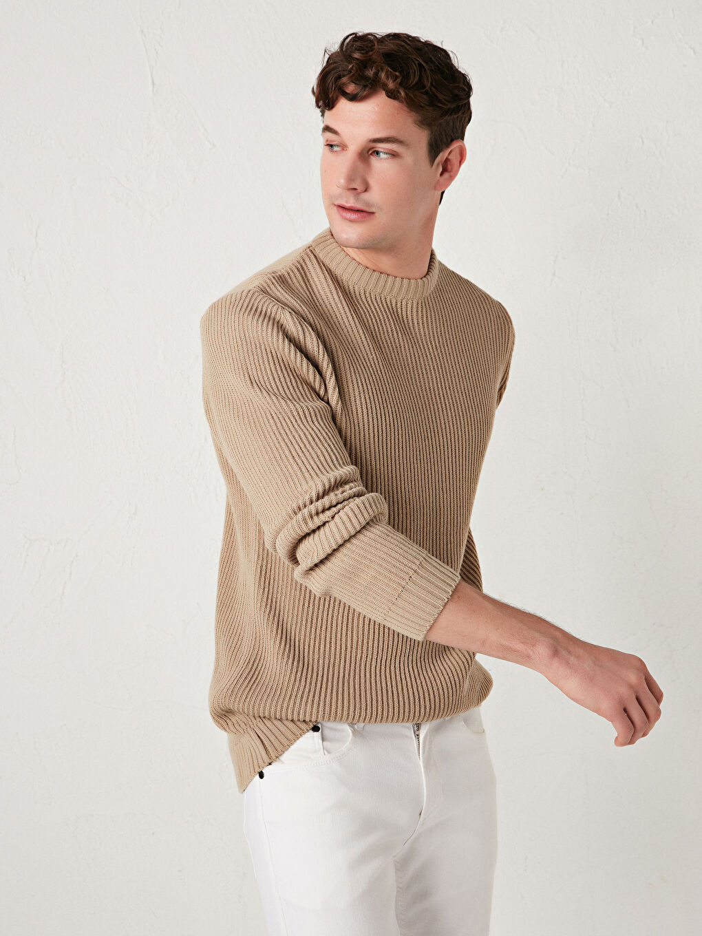 Crew Neck Long Sleeve Patterned Men's Knitwear Sweater-1