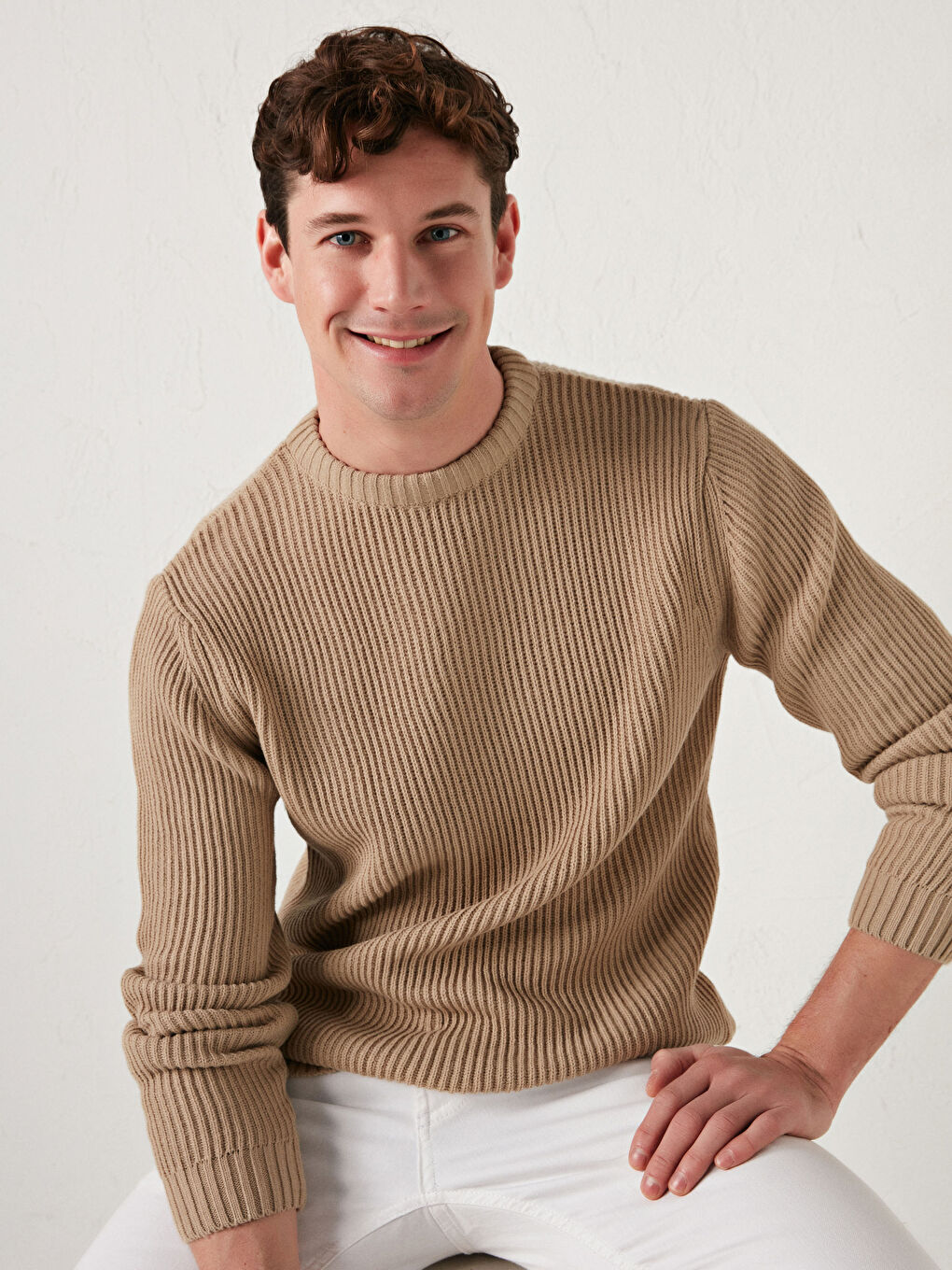 Crew Neck Long Sleeve Patterned Men's Knitwear Sweater-2