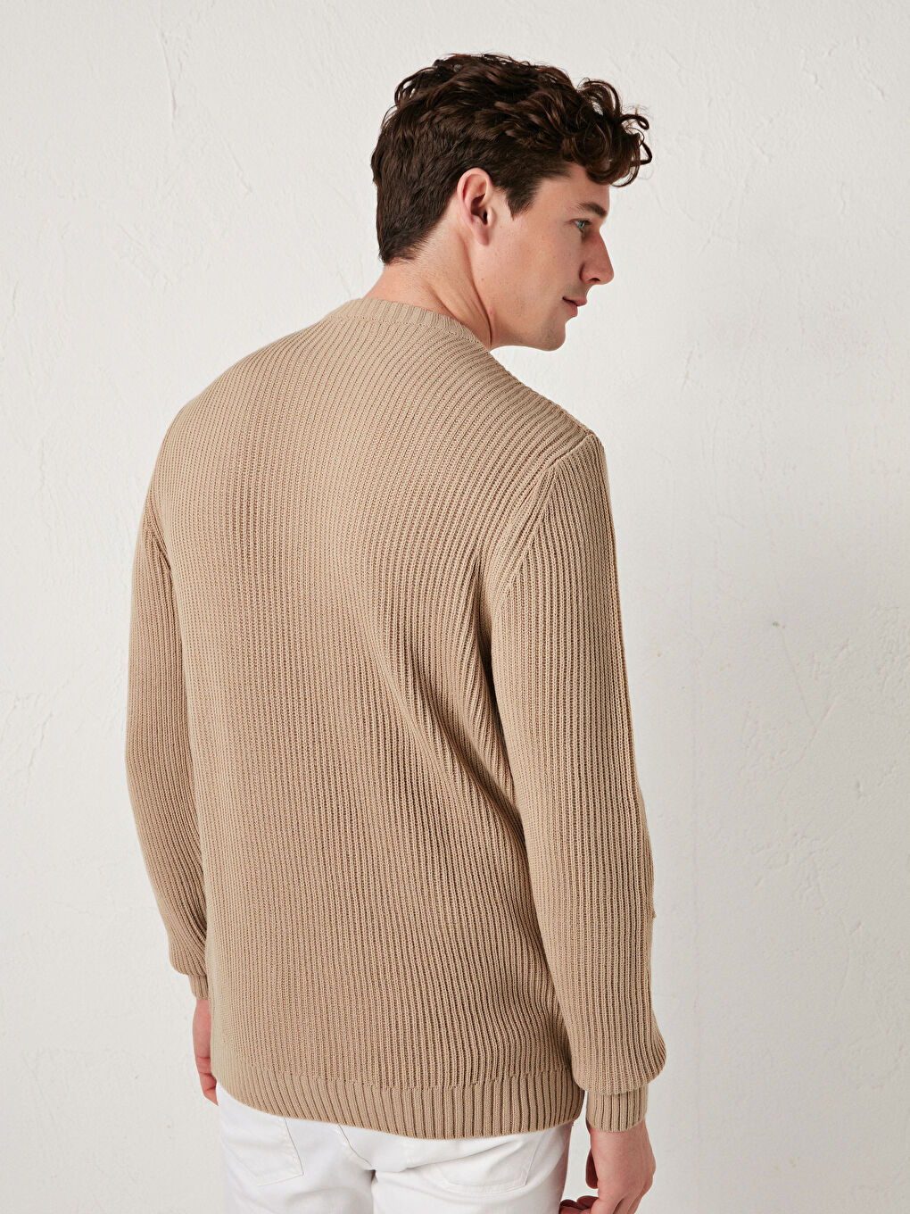 Crew Neck Long Sleeve Patterned Men's Knitwear Sweater-4