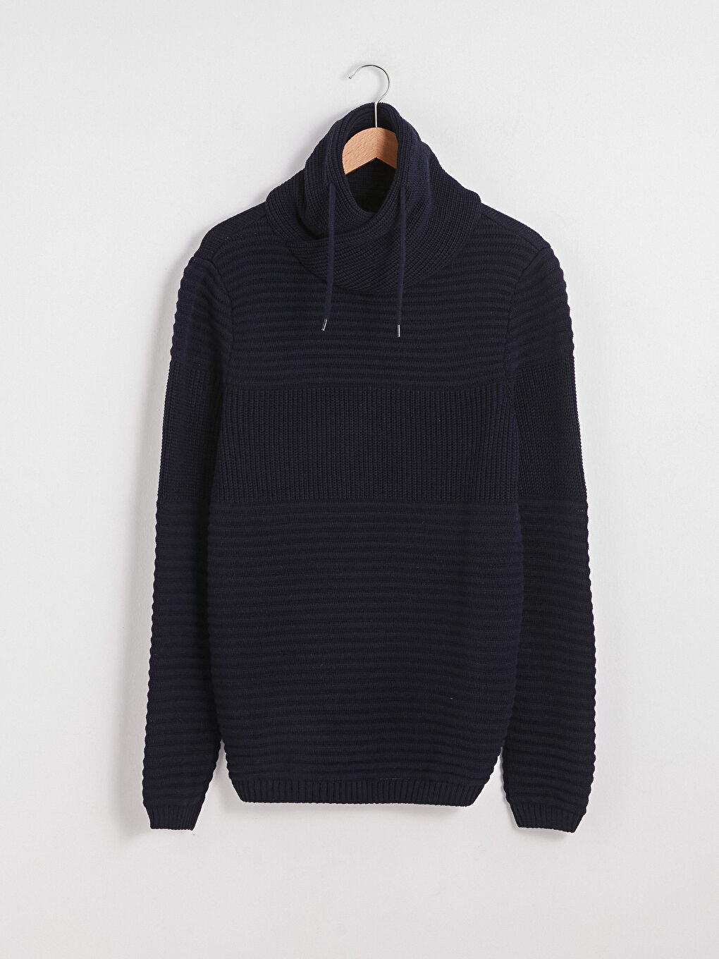 Lacivert Keşiş Yaka Uzun Kollu Erkek Triko Kazak-5