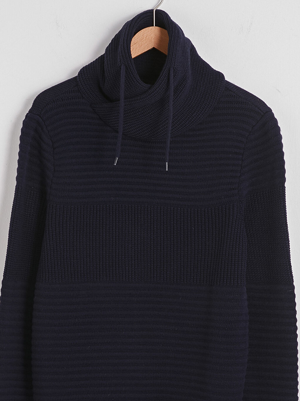 Lacivert Keşiş Yaka Uzun Kollu Erkek Triko Kazak-7