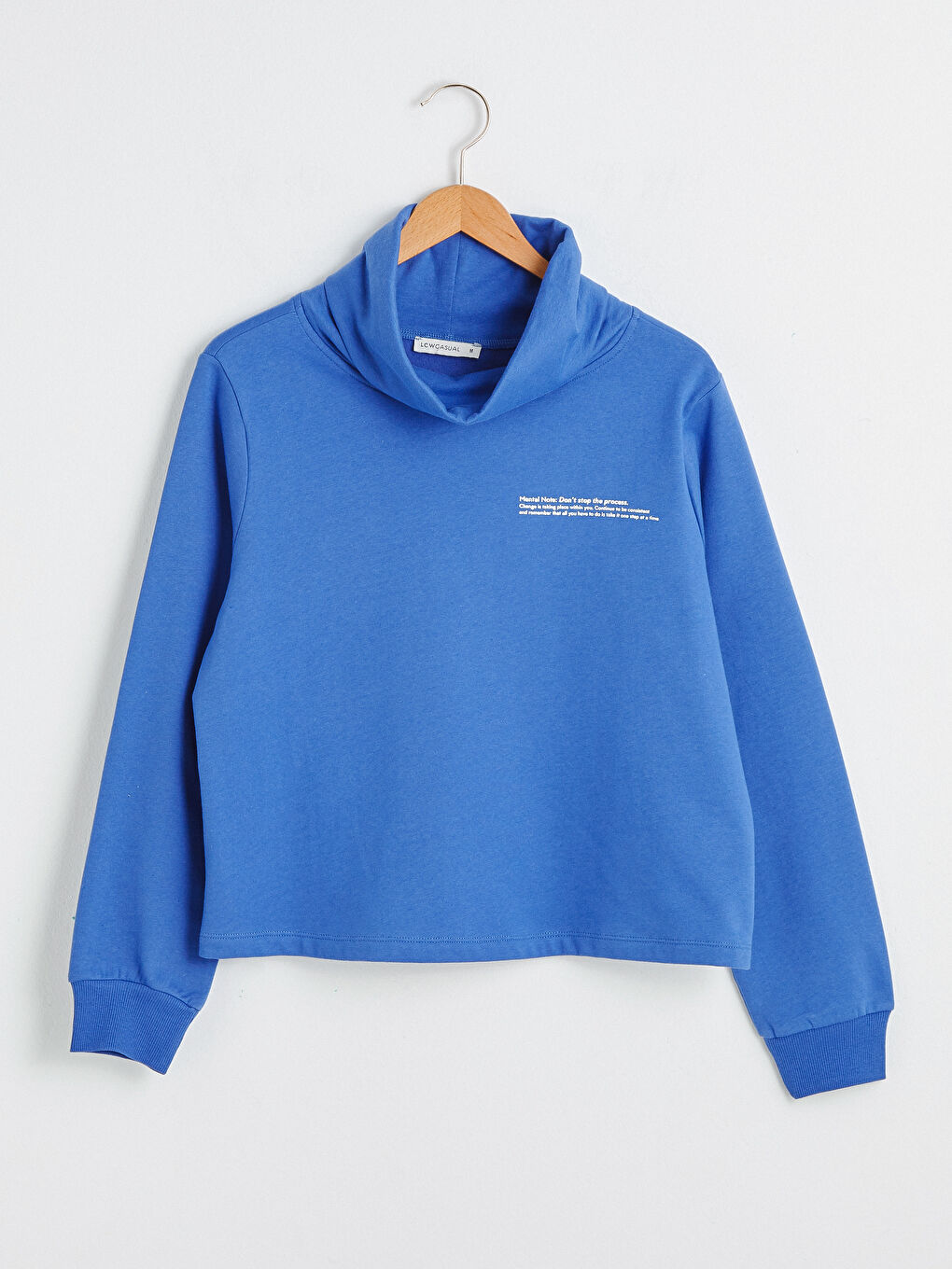 Mavi Balıkçı Yaka Slogan Baskılı Sweatshirt-5