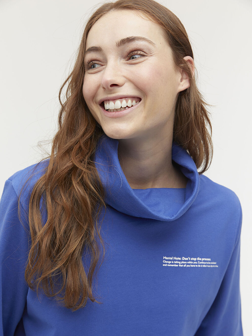 Mavi Balıkçı Yaka Slogan Baskılı Sweatshirt-1