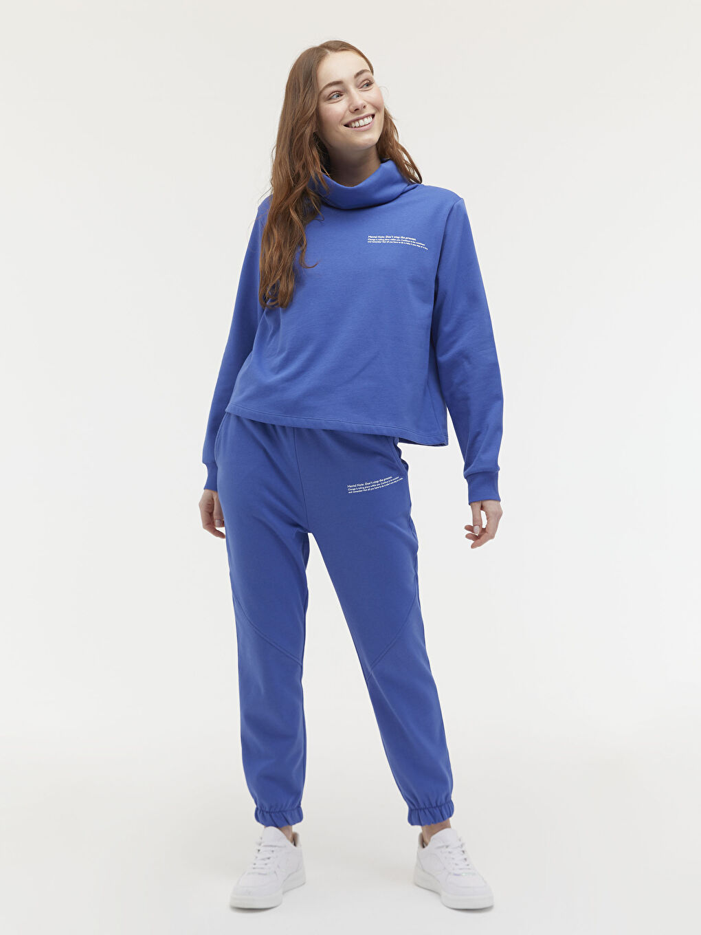 Mavi Balıkçı Yaka Slogan Baskılı Sweatshirt-2