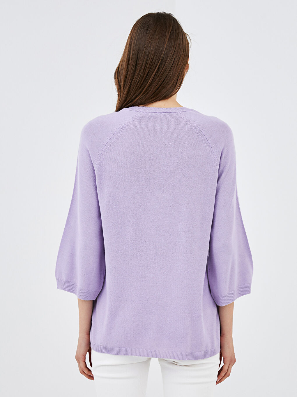 Женский Свитер с Круглым Вырезом Однотонный Трикотажный-3