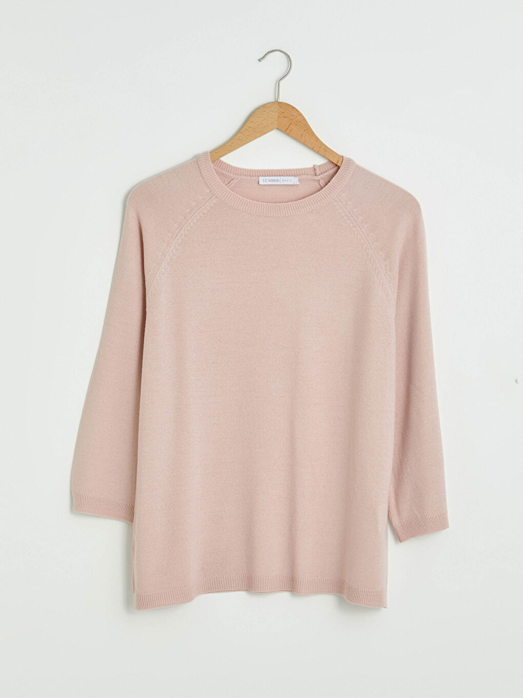 Әйелдерге арналған дөңгелек жағалы өрнексіз трикотаж жемпір-4