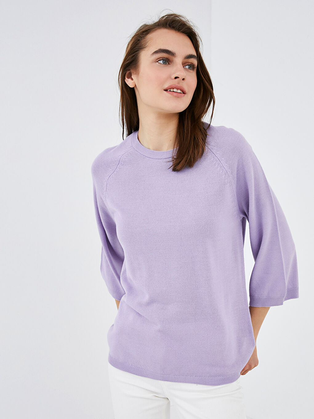 Женский Свитер с Круглым Вырезом Однотонный Трикотажный