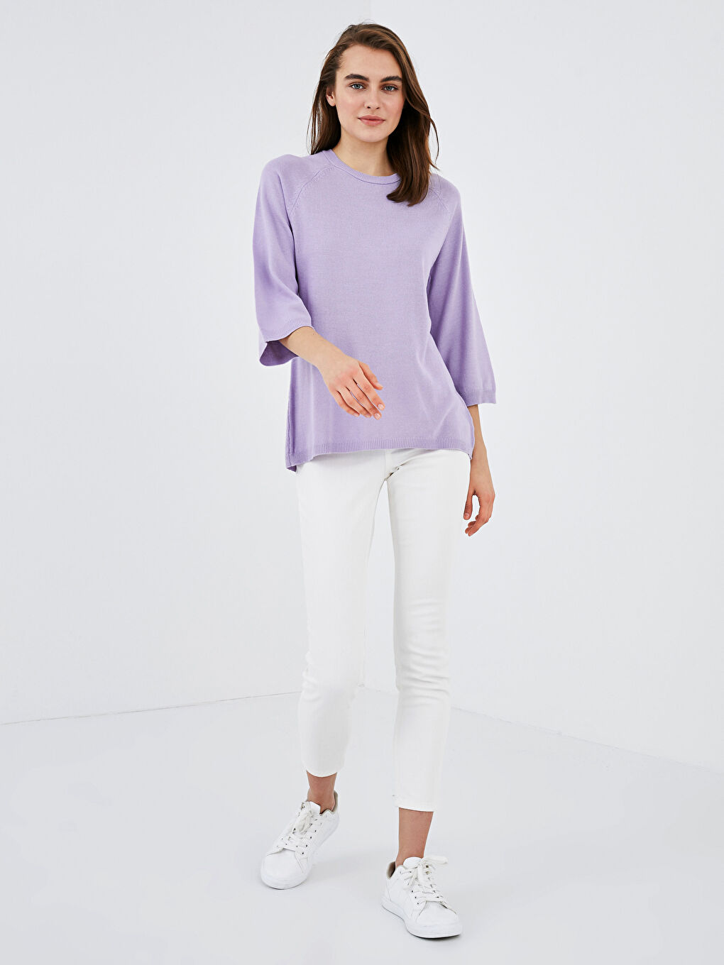 Женский Свитер с Круглым Вырезом Однотонный Трикотажный-1