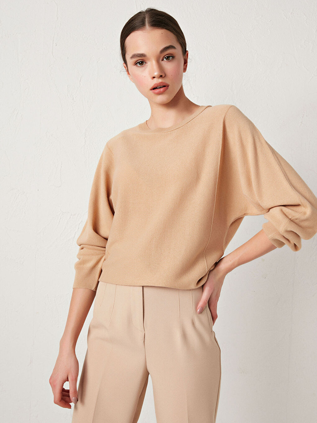 Pull-over Basique à Col Rond et Manches Longues pour Femmes en Tricot