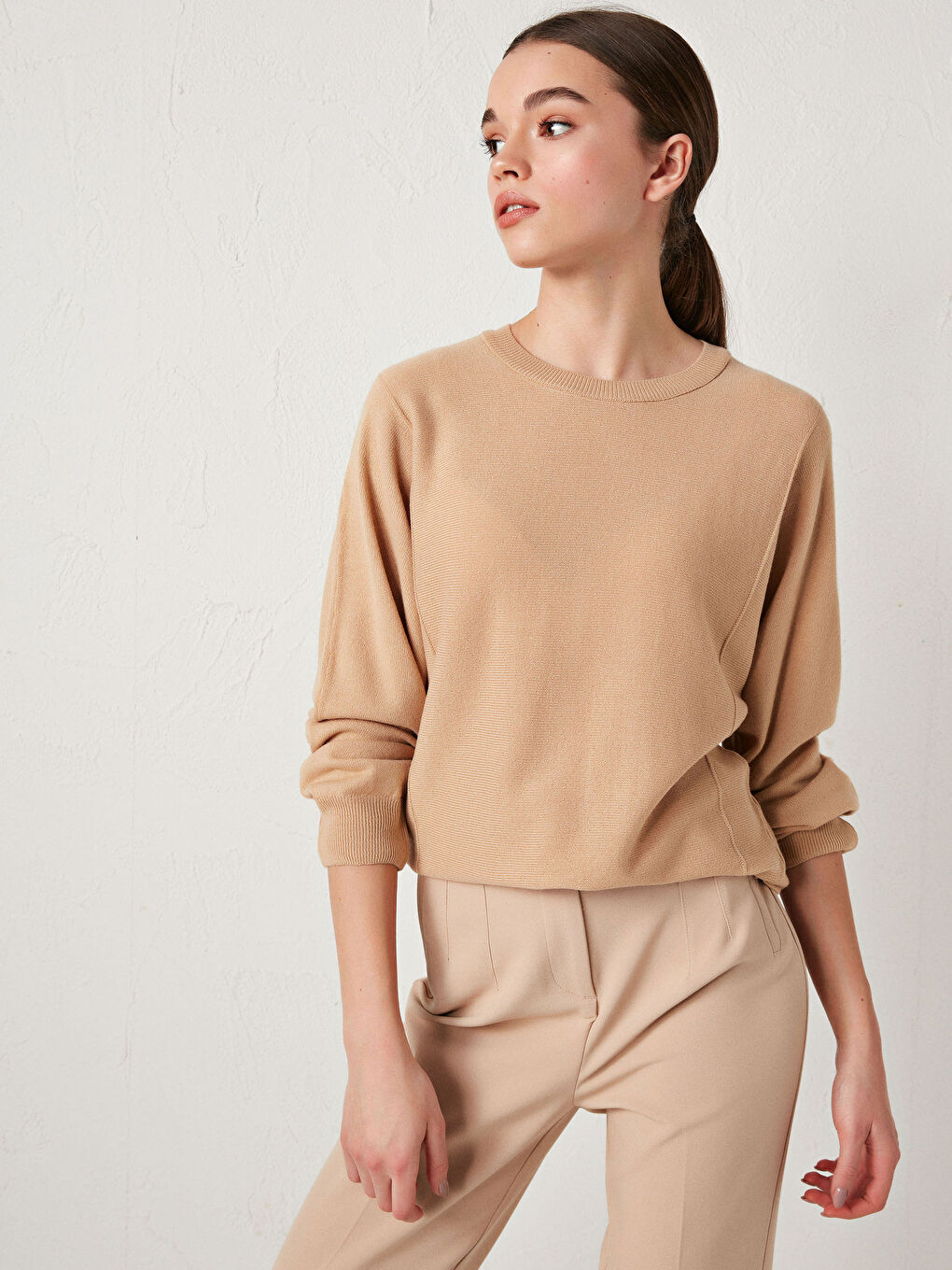 Pull-over Basique à Col Rond et Manches Longues pour Femmes en Tricot-2