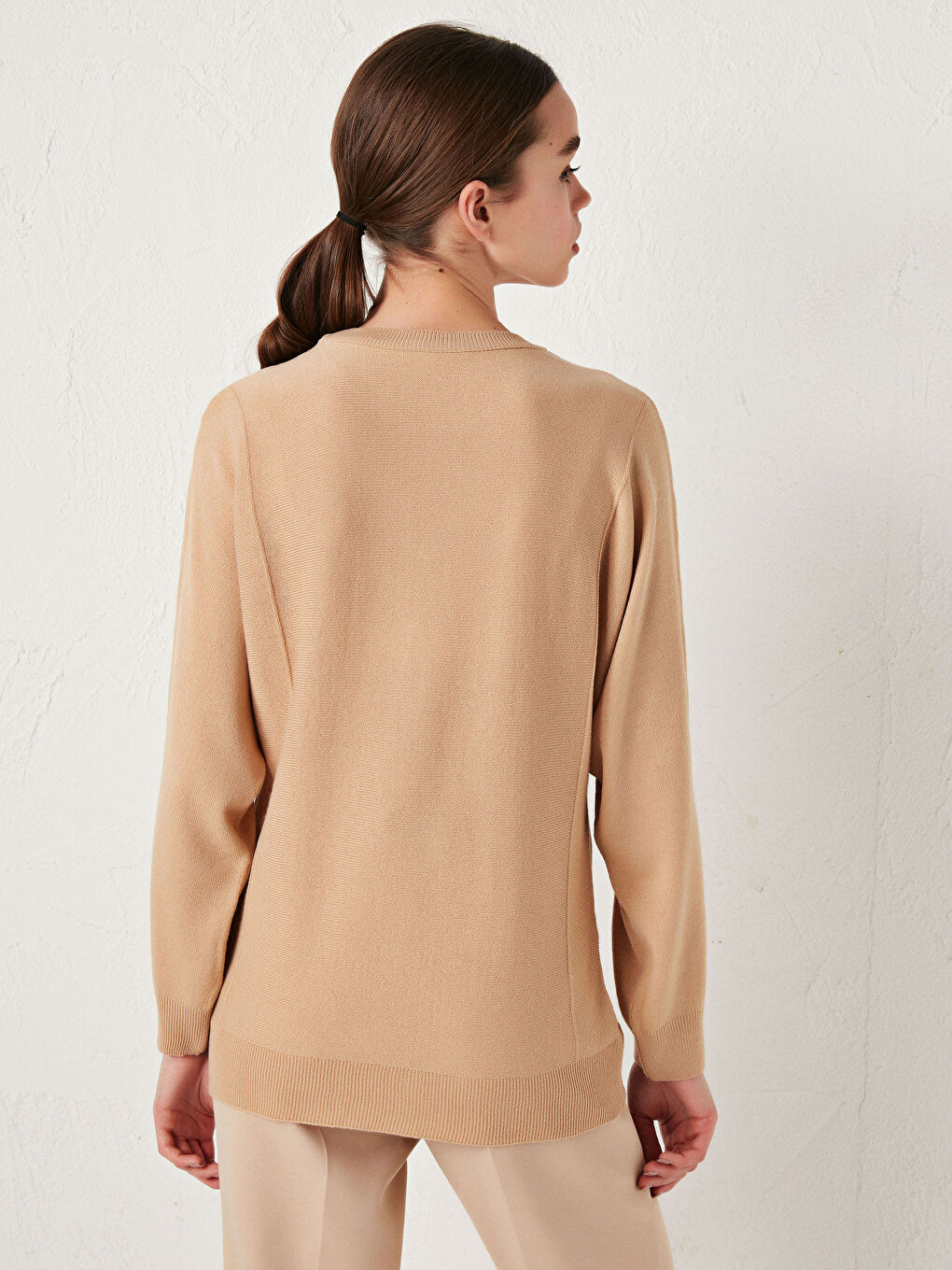 Pull-over Basique à Col Rond et Manches Longues pour Femmes en Tricot-4