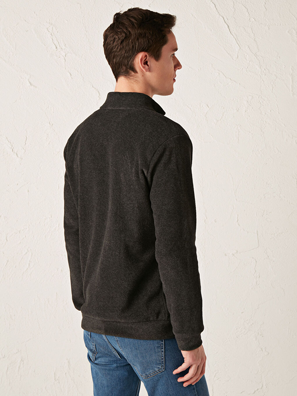 Суитшърт с цип и яка тип фуния с дълъг ръкав за мъже-2