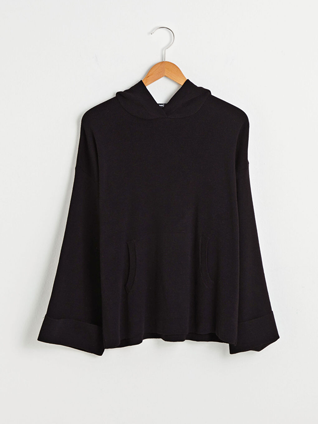 Siyah Kapüşonlu Triko Kazak-5