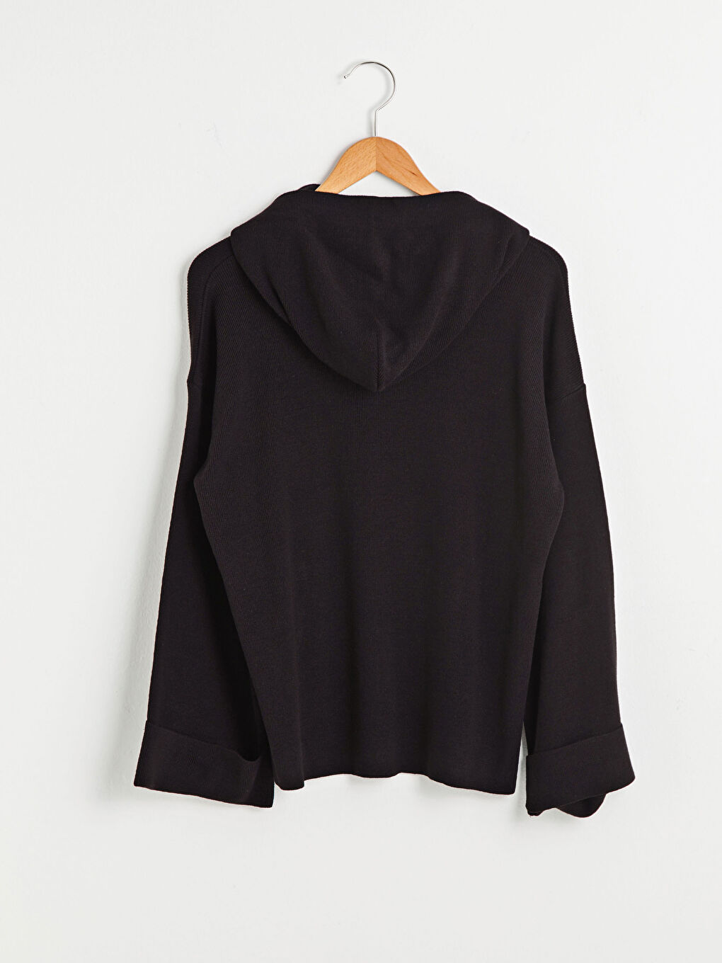 Siyah Kapüşonlu Triko Kazak-6