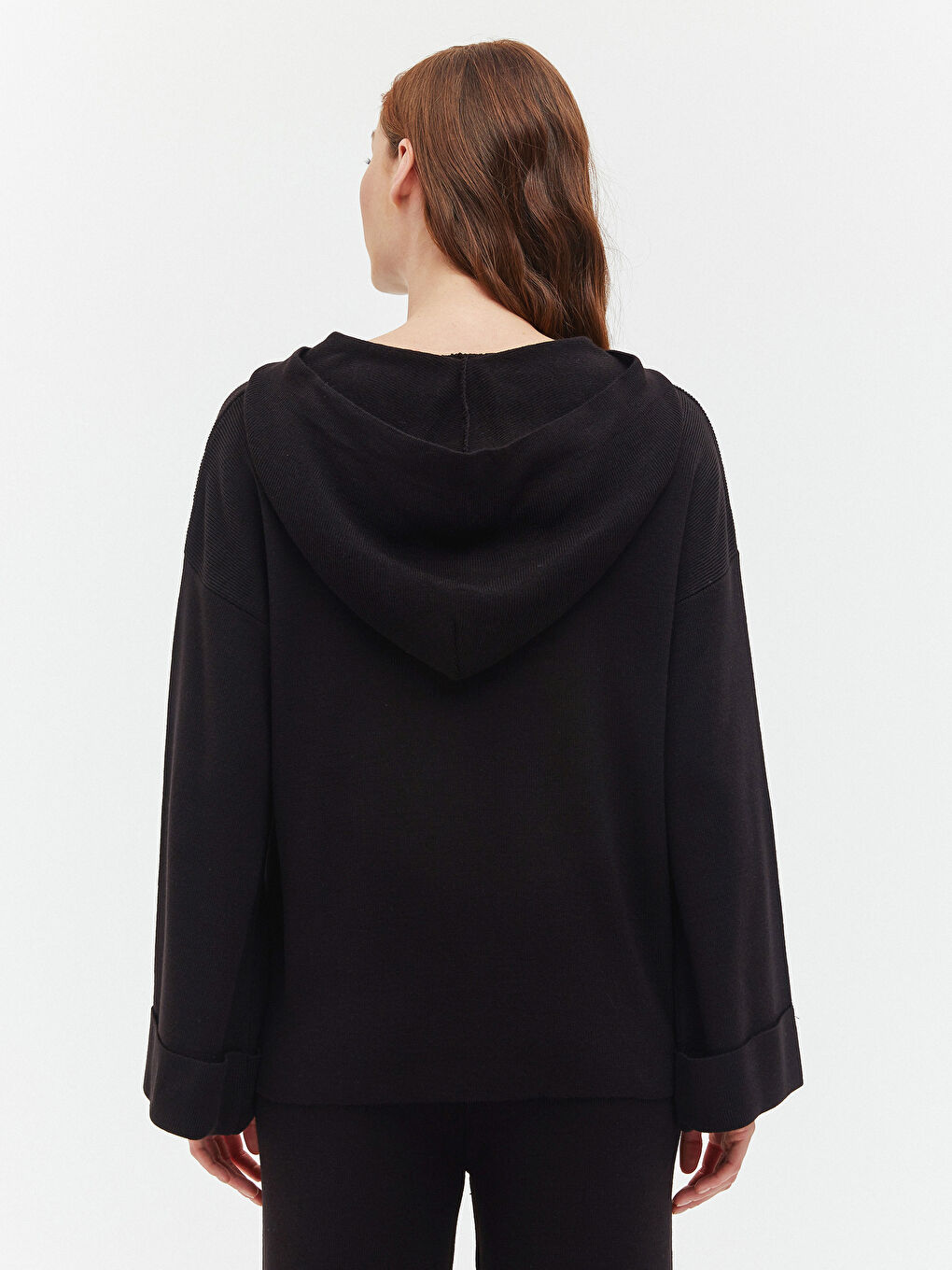 Siyah Kapüşonlu Triko Kazak-3