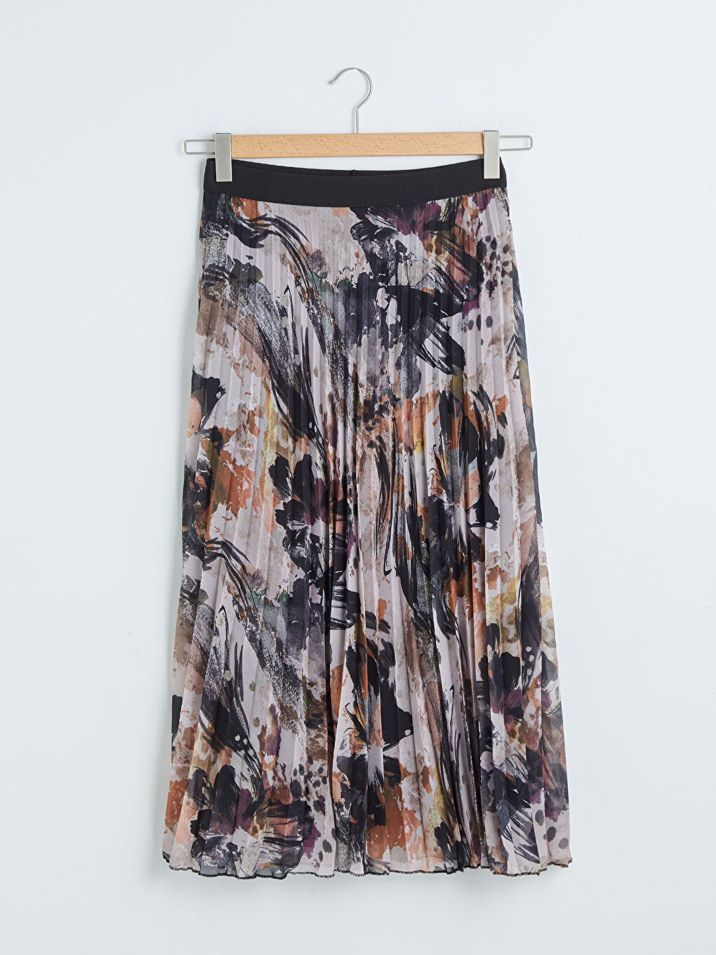 Kahverengi Beli Lastikli Desenli Uzun Etek-5