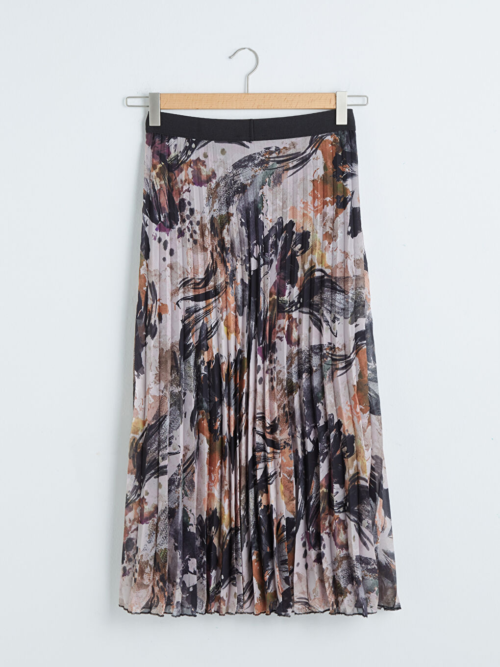 Kahverengi Beli Lastikli Desenli Uzun Etek-7