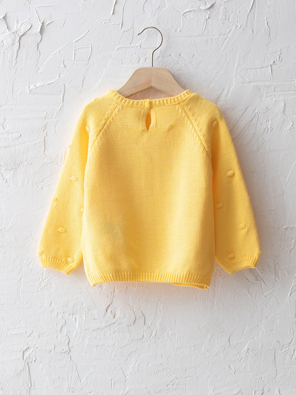 Sarı Bisiklet Yaka Uzun Kol Kendinden Desenli Kız Bebek Triko Kazak-1