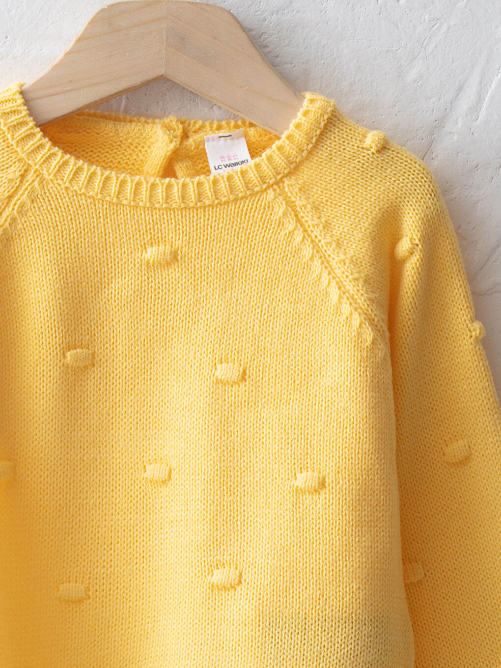 Sarı Bisiklet Yaka Uzun Kol Kendinden Desenli Kız Bebek Triko Kazak-2