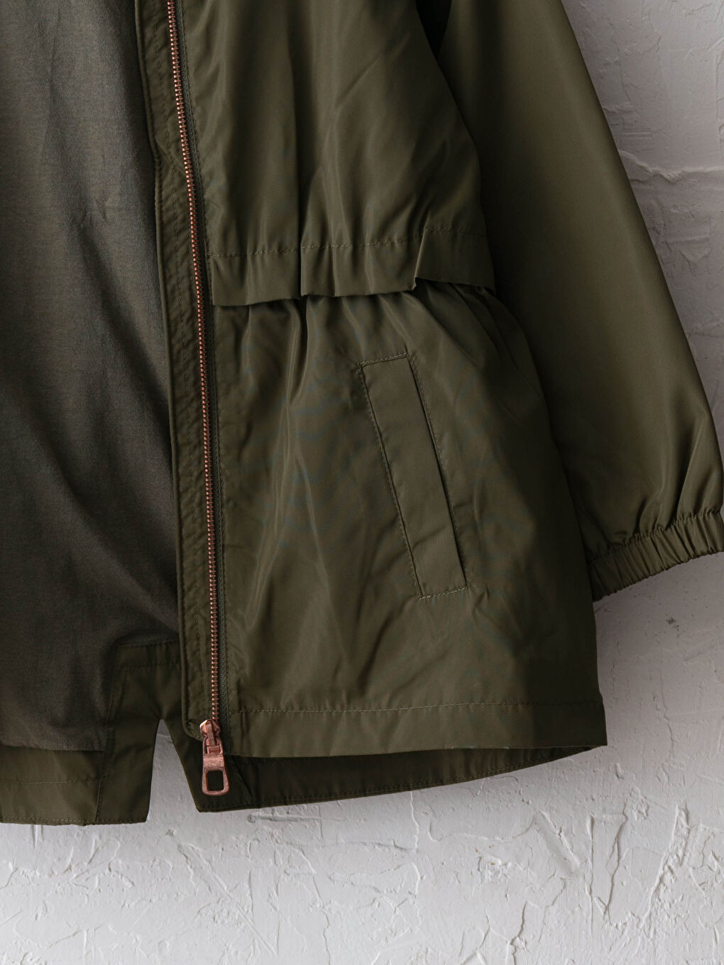 Haki Kapüşonlu Basic Kız Çocuk İnce Mont-2