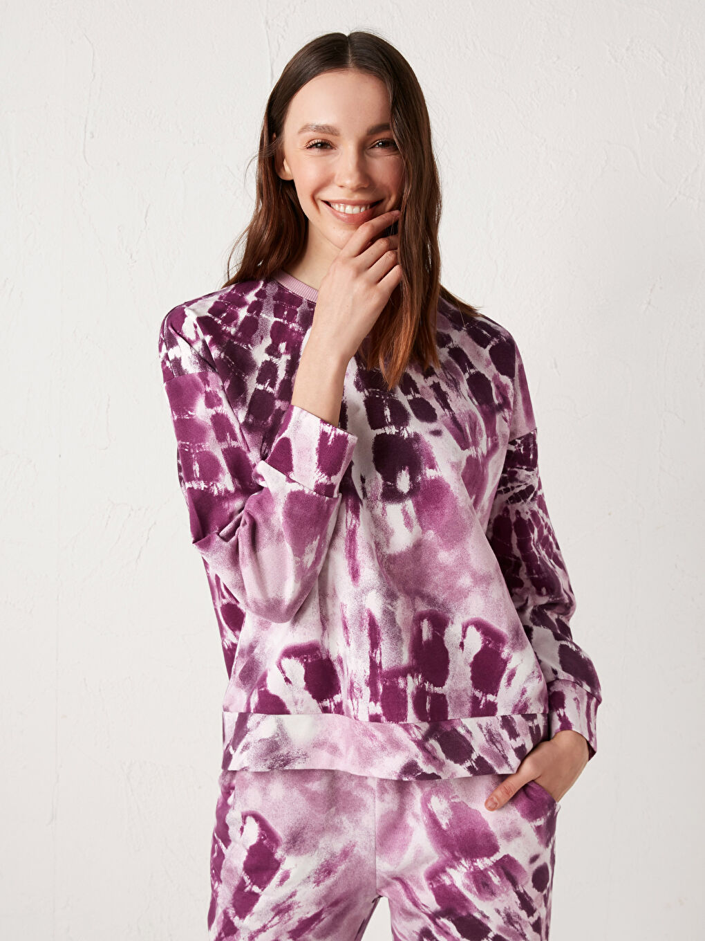 Karışık Bisiklet Yaka Pamuklu Sweatshirt-1