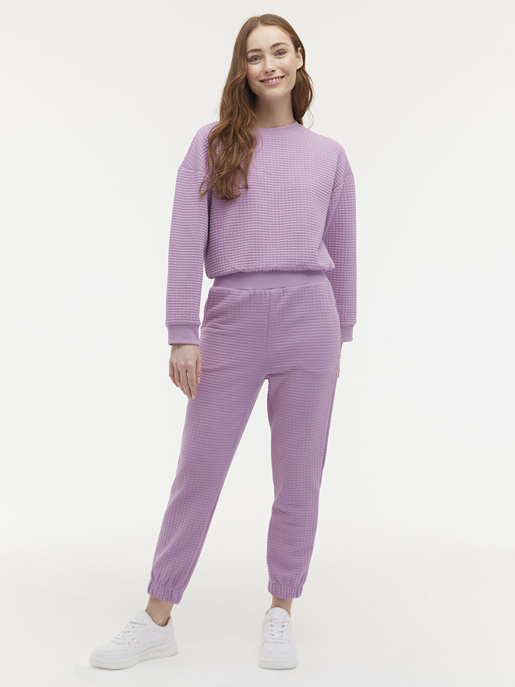 Lila Desenli Bisiklet Yaka Sweatshirt-3