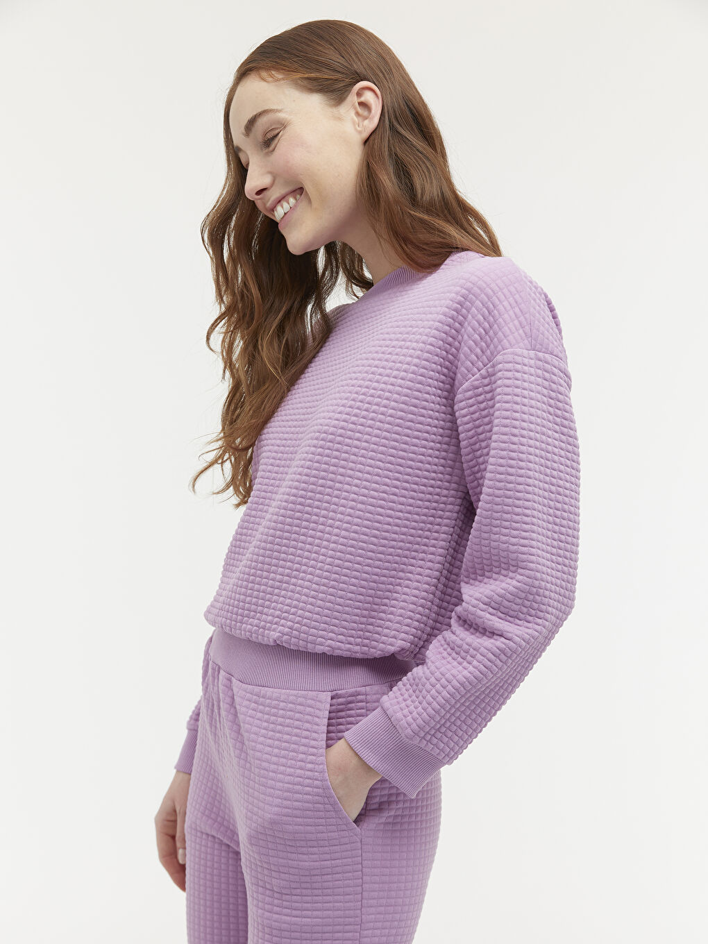 Lila Desenli Bisiklet Yaka Sweatshirt-1