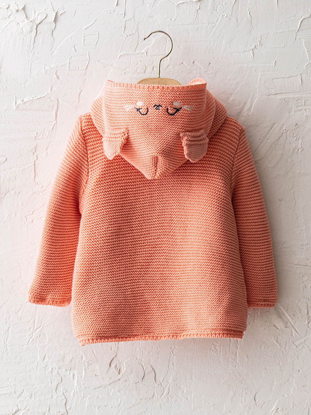 Kapüşonlu Uzun Kollu Kız Bebek Düğmeli Triko Hırka-1