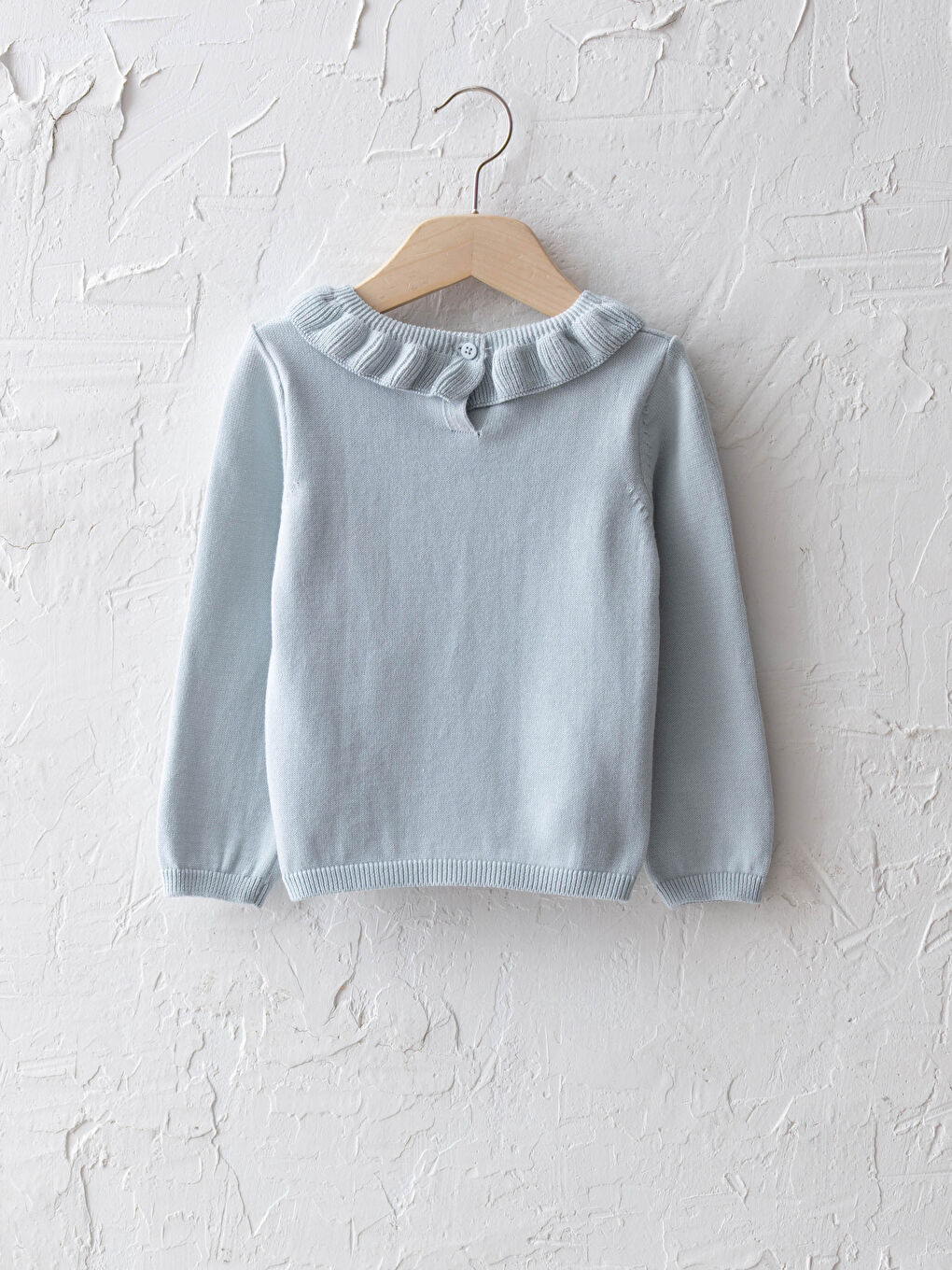 Ruffle Detailed Crew Neck Long Sleeve Basic Baby Girl Tricot Sweater-1