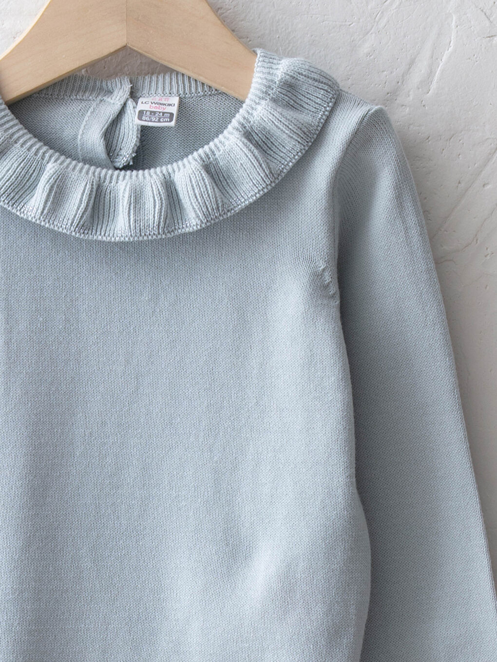 Ruffle Detailed Crew Neck Long Sleeve Basic Baby Girl Tricot Sweater-2