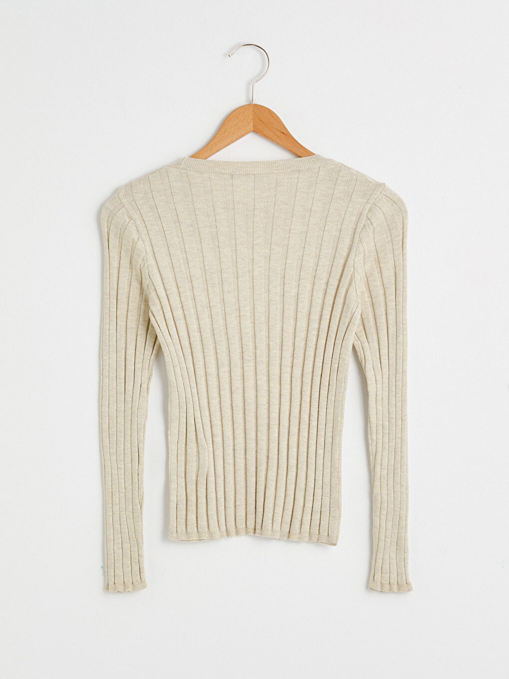 Bej Bisiklet Yaka Çizgili Triko Kazak-6